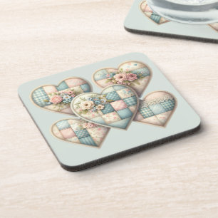 Posavasos Corazones de Patchwork Cottagecore Pastel