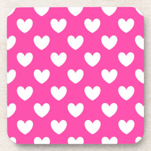 Posavasos Corazones de polka blanca en rosa fucsia