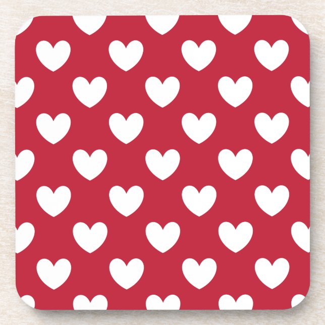 Posavasos Corazones de polka blanca y roja (Frente)