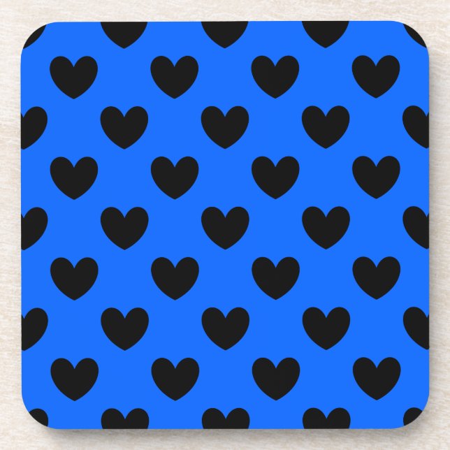 Posavasos Corazones de polka negra en azul (Frente)