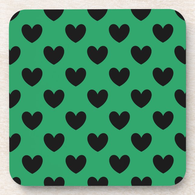 Posavasos Corazones de polka negra en Kelly Green (Frente)