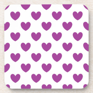 Posavasos Corazones de polka púrpura en blanco
