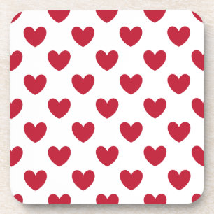 Posavasos Corazones de polka roja en blanco
