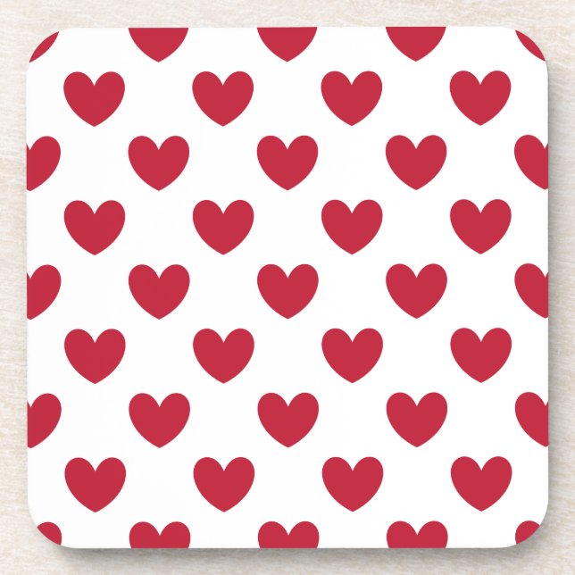 Posavasos Corazones de polka roja en blanco (Frente)