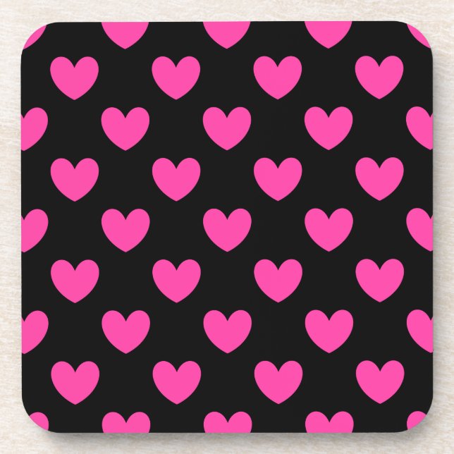 Posavasos Corazones de polka rosa fucsia en negro (Frente)