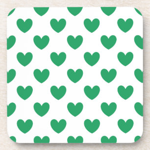 Posavasos Corazones de polka verde de Kelly en blanco