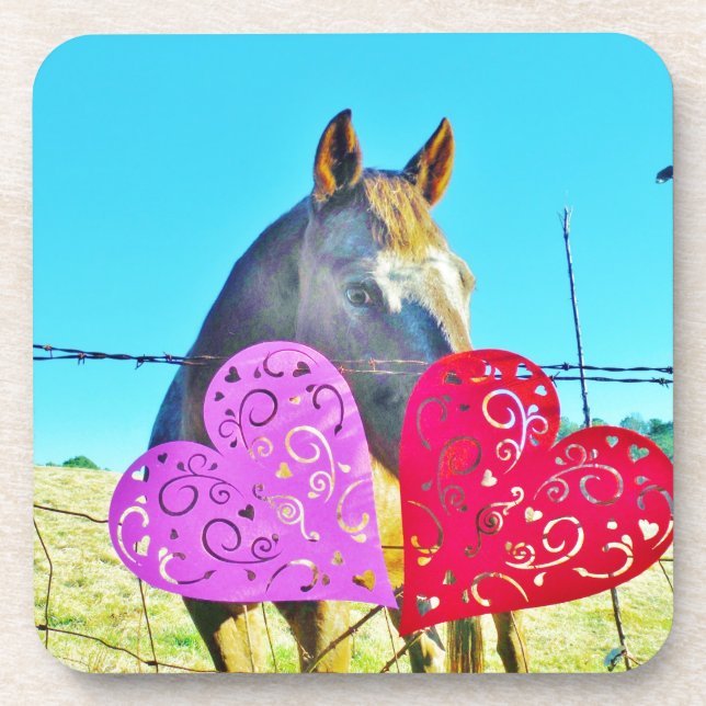 Posavasos Corazones de San Valentín de caballos blancos y ma (Frente)