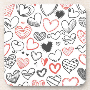 Posavasos Corazones del doodle de la tarjeta del día de San