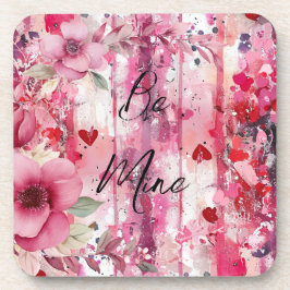 Posavasos corazones florales rosados dramáticos San Valentín