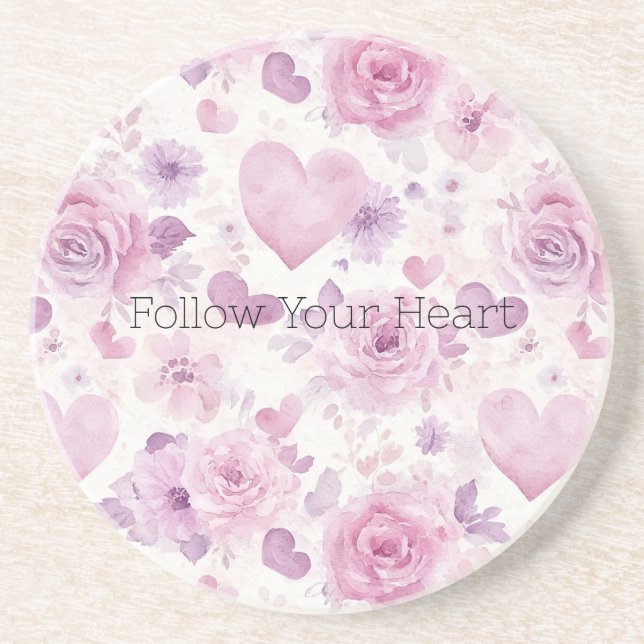 Posavasos Corazones Flores Rosas Purpura (Frente)