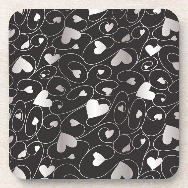 Posavasos Corazones rizados de plata (Frente)