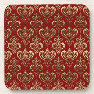 Posavasos Corazones rojos y dorados elegantes de Damasco del