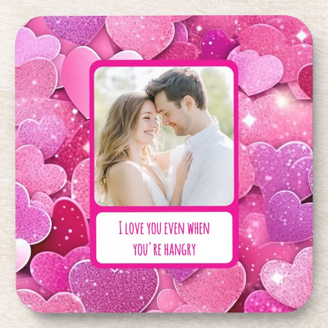 Posavasos Corazones rosados púrpura cuando tienes hambre (Frente)