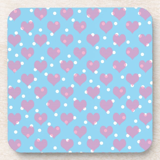 Posavasos Corazones rosados y puntos de polka blanco (Frente)