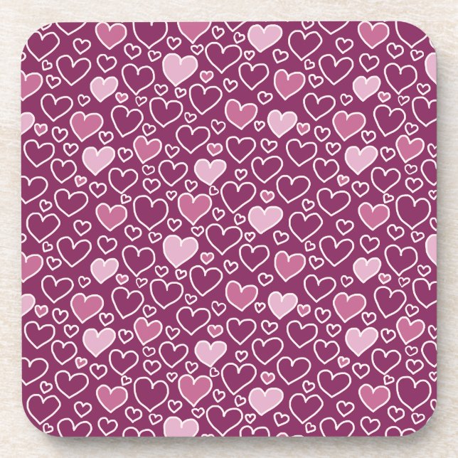 Posavasos Corazones rosas y púrpuras (Frente)
