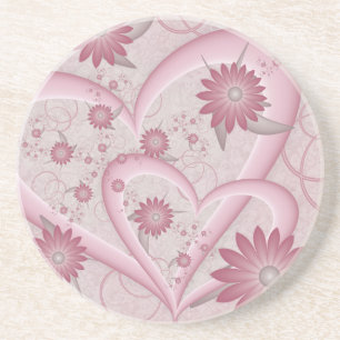Posavasos Corazones y flores abstractos rosados Arte fractal