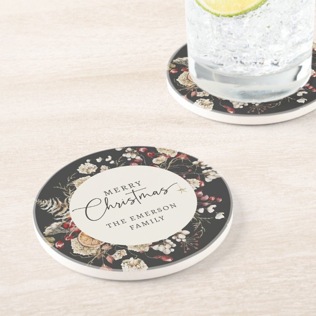 Posavasos Corbata de Navidad Negra (Black Botanical Christmas Holiday Coasters
)