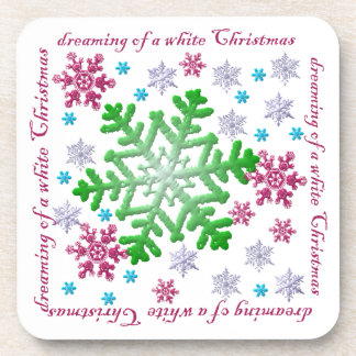 Posavasos Corcho de copos de nieve verde y plateado azul de 