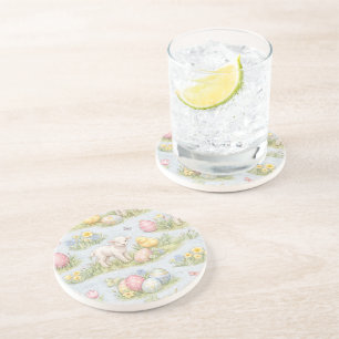 Posavasos Cordero de Pascua y pollito acuarela floral primav