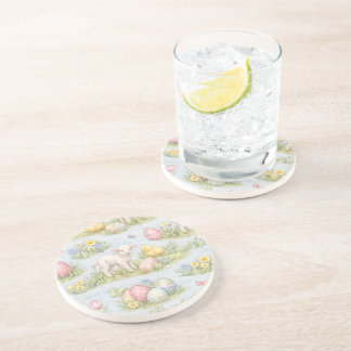 Posavasos Cordero de Pascua y pollito acuarela floral primav