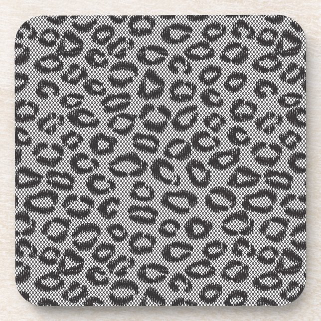 Posavasos Cordón neto negro con el modelo del leopardo en (Frente)