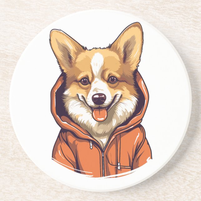 Posavasos Corgi Divertido con Sudadera (Frente)