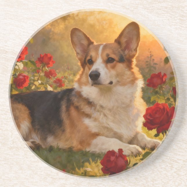 Posavasos Corgi en las Rosas VI (Frente)
