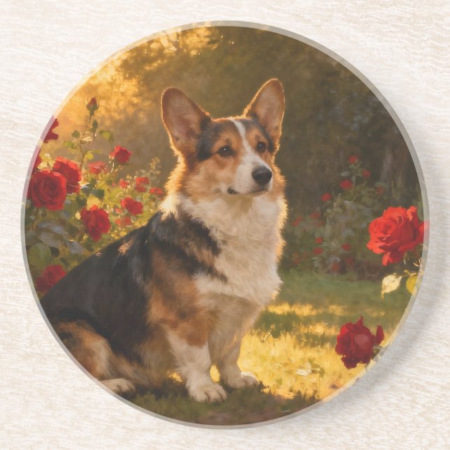 Posavasos Corgi in the Roses I (Frente)