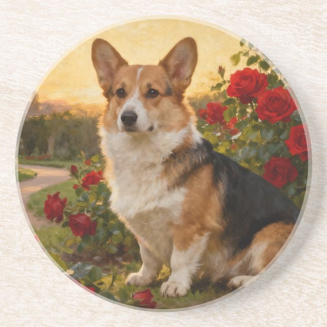 Posavasos Corgi in the Roses II (Frente)