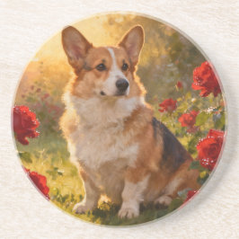 Posavasos Corgi in the Roses III