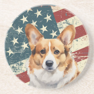 Posavasos Corgi perro bandera americana Grunge