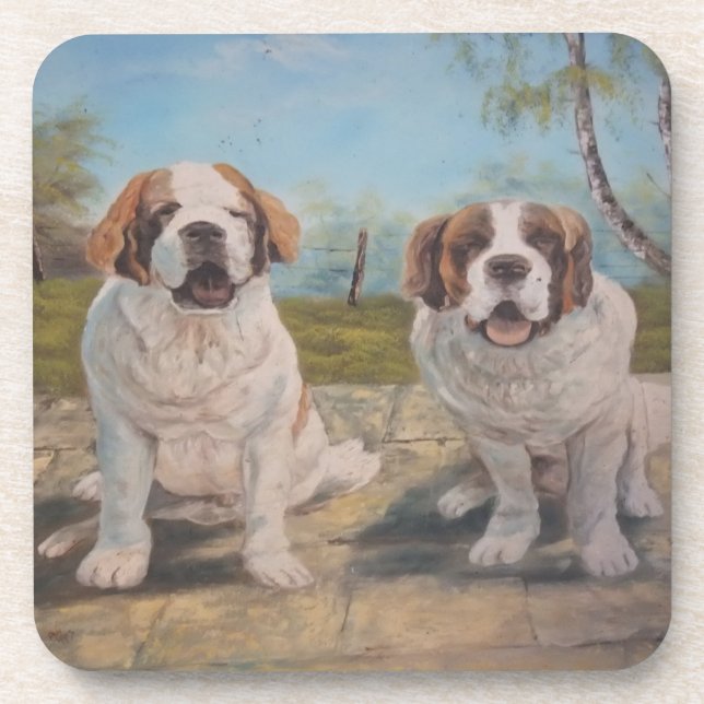 Posavasos Cork Coaster Set Ann Hayes Two St Bernards (Frente)