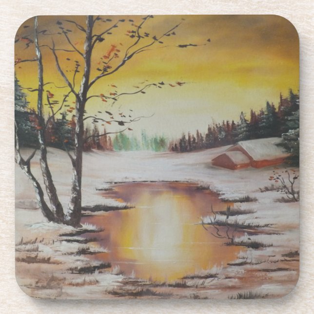 Posavasos Cork Coaster Set Ann Hayes Winter Scene (Frente)