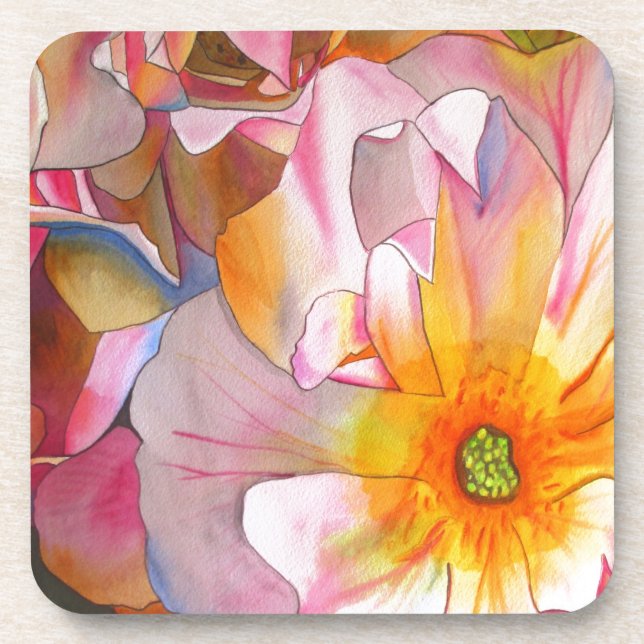 Posavasos Cornelia rosa rosa rosa pastel arte acuático (Frente)