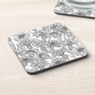 Posavasos Cornflores, flores silvestres en blanco y negro