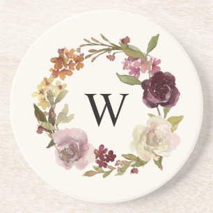 Posavasos Corona de Acuarela Floral Monograma Beige