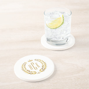 Posavasos Corona de Laurel Dorada Monograma Personalizado