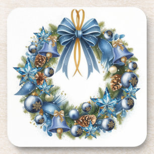 Posavasos Corona de Navidad azul y dorada