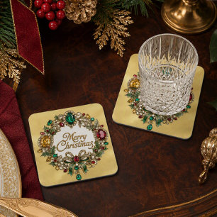 Posavasos Corona de Navidad Elegante Piedra Preciosa Oro