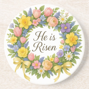 Posavasos Corona de Pascua floral colorida Él ha resucitado