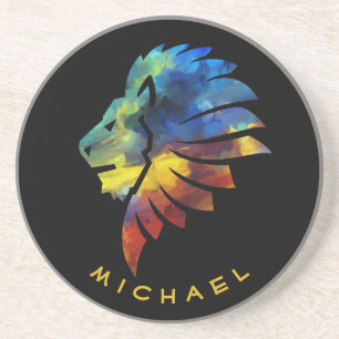 Posavasos Corona de rey del arte colorido abstracto del león