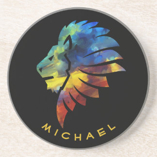 Posavasos Corona de rey del arte colorido abstracto del león