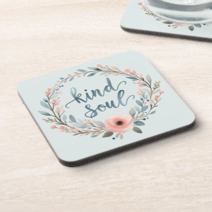 Posavasos Corona floral de alma amable con cita en acuarela