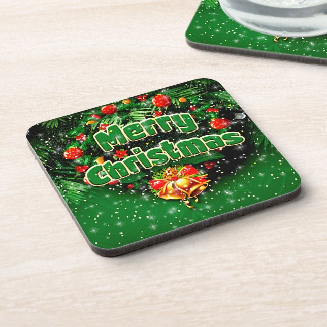Posavasos Correspondiente Green Merry Christmas Gold Bells (Lado Izquierdo)