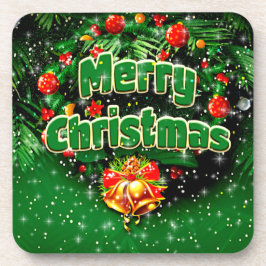Posavasos Correspondiente Green Merry Christmas Gold Bells
