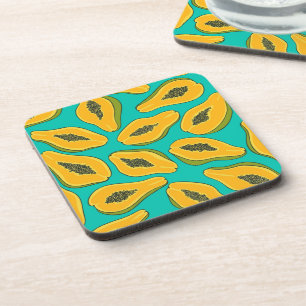 Posavasos Cortes de papaya en turquesa