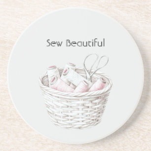 Posavasos Cose hermosa cesta de hilo rosa y blanco rubor