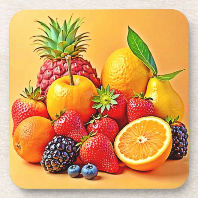 Posavasos Cosecha Fresca: Diseño de Cosecha de Frutas Vibran (Frente)