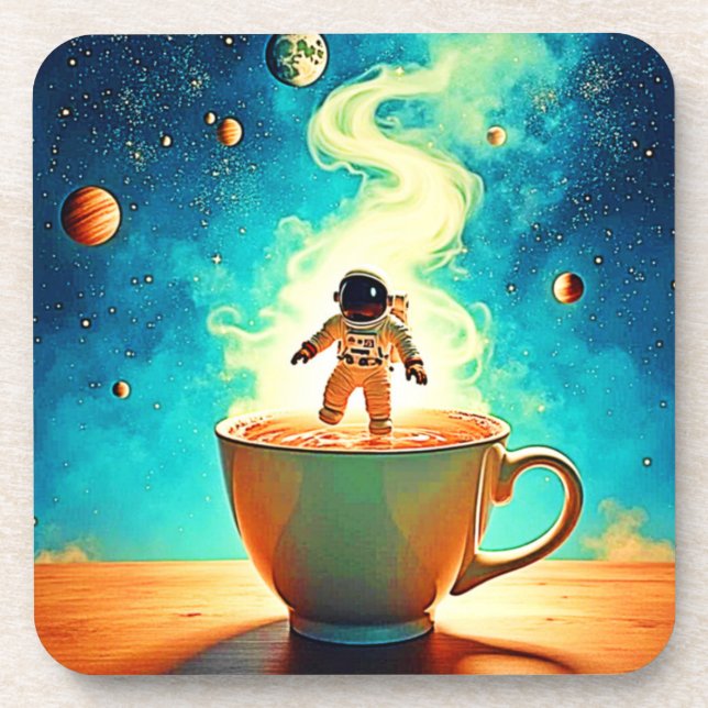 Posavasos Cosmic Brew: Sueño de Café del Astronauta (Frente)