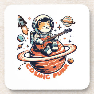 Posavasos Cosmic Purr - Astro Guitarrista Gato
